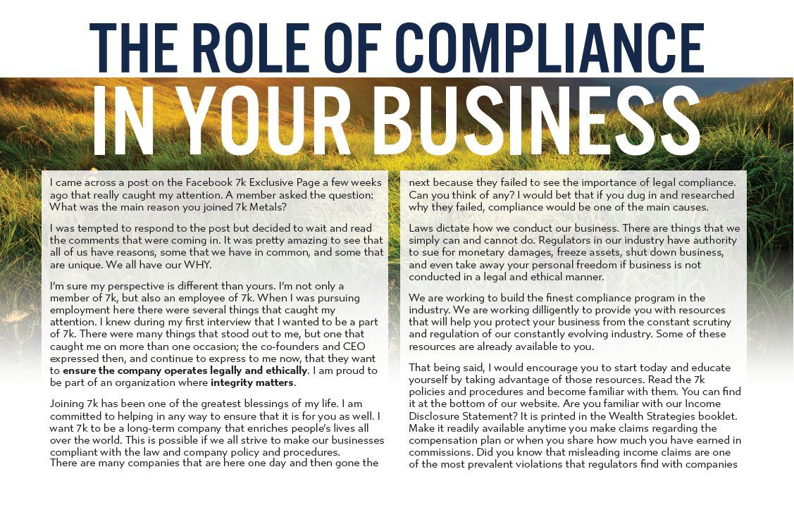 the role of compliance in your 7k metals business