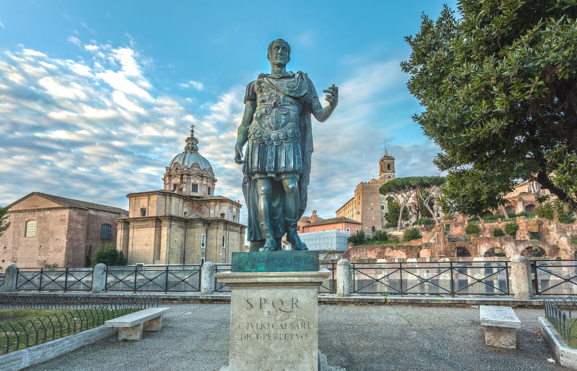 Bronze statue of Julius Caesar on the Roman Forum in Rome, Italy