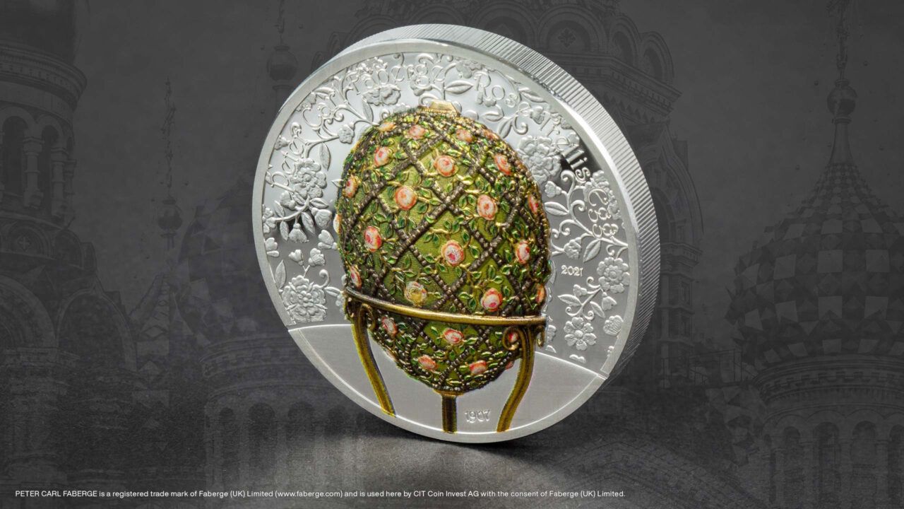 2021 Peter Carl Faberge Rose Trellis Egg 2oz Silver Coin