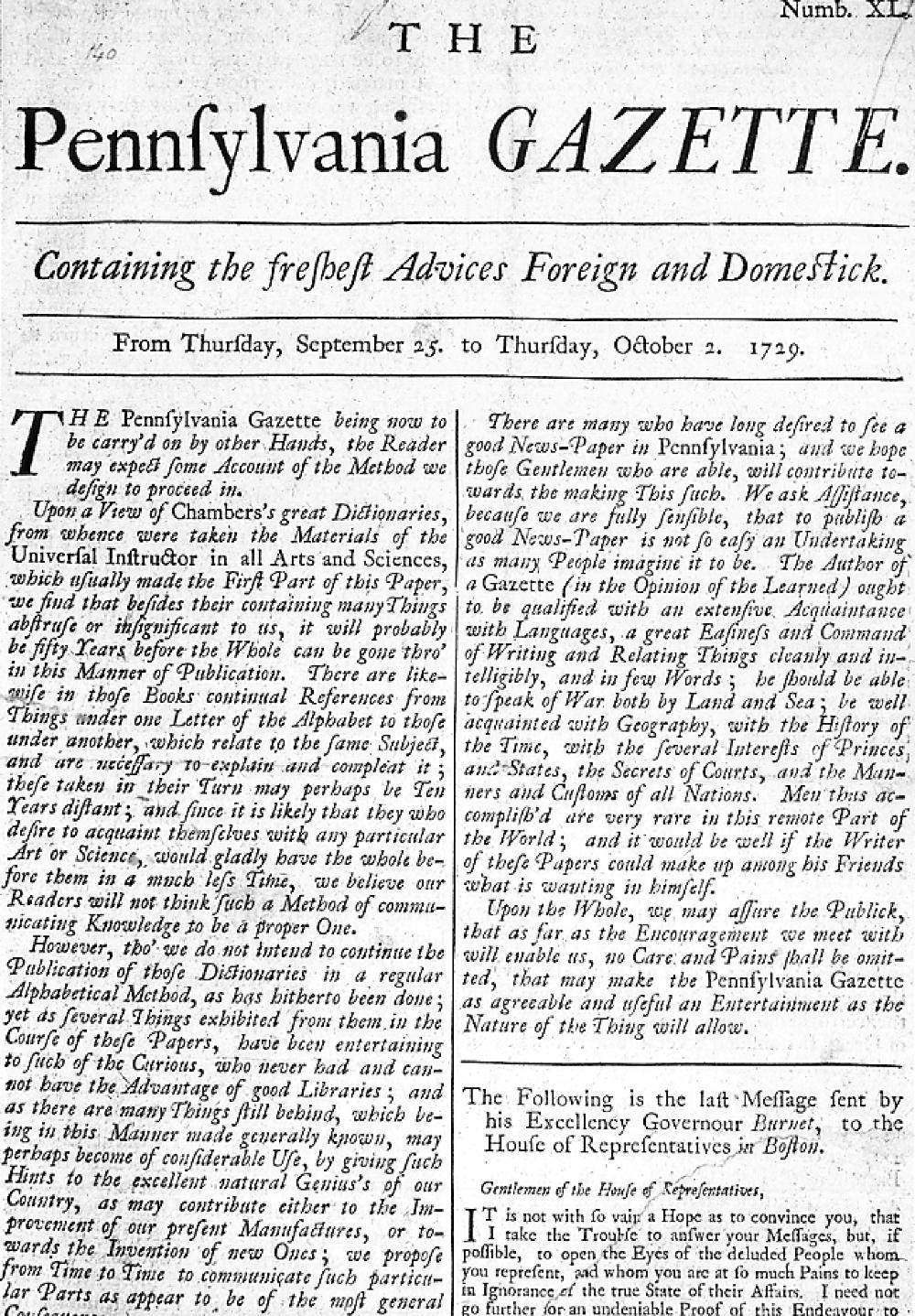 Pennsylvania Gazette 1729