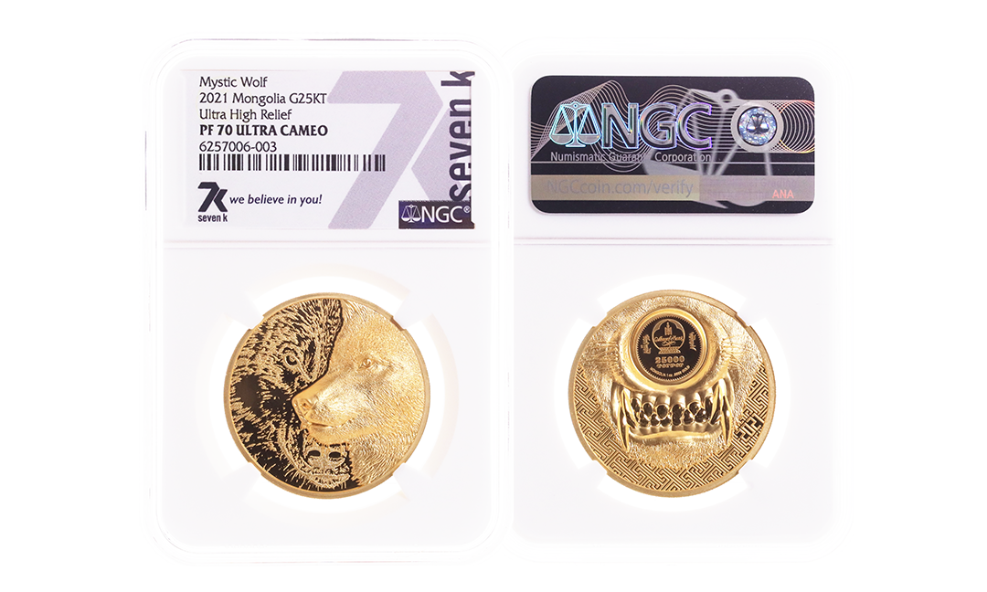 2021 Wild Mongolia Mystic Wolf 1oz Gold Coin PF70