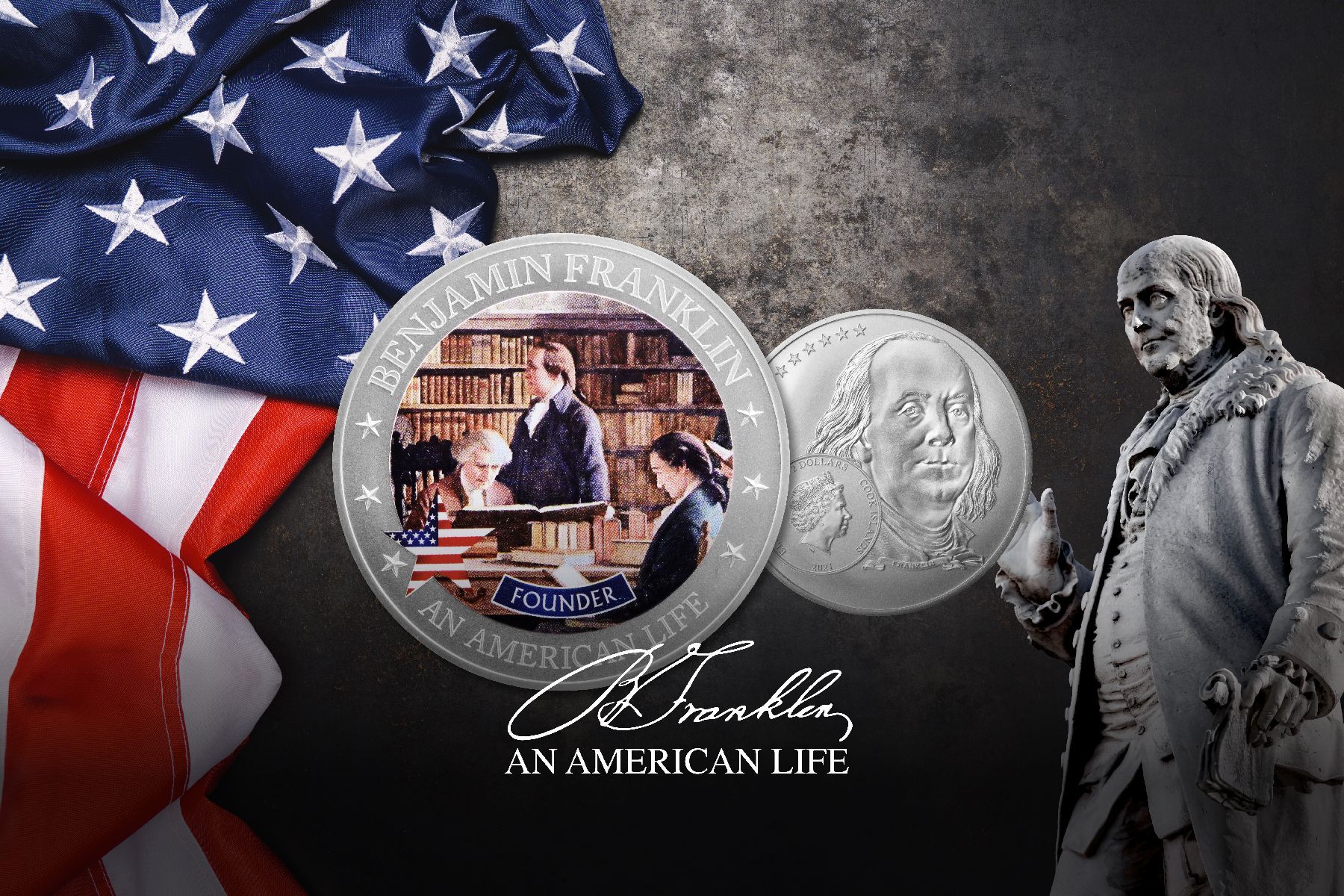 2021 An American Life Benjamin Franklin Founder 1/2 ounce Silver Coin