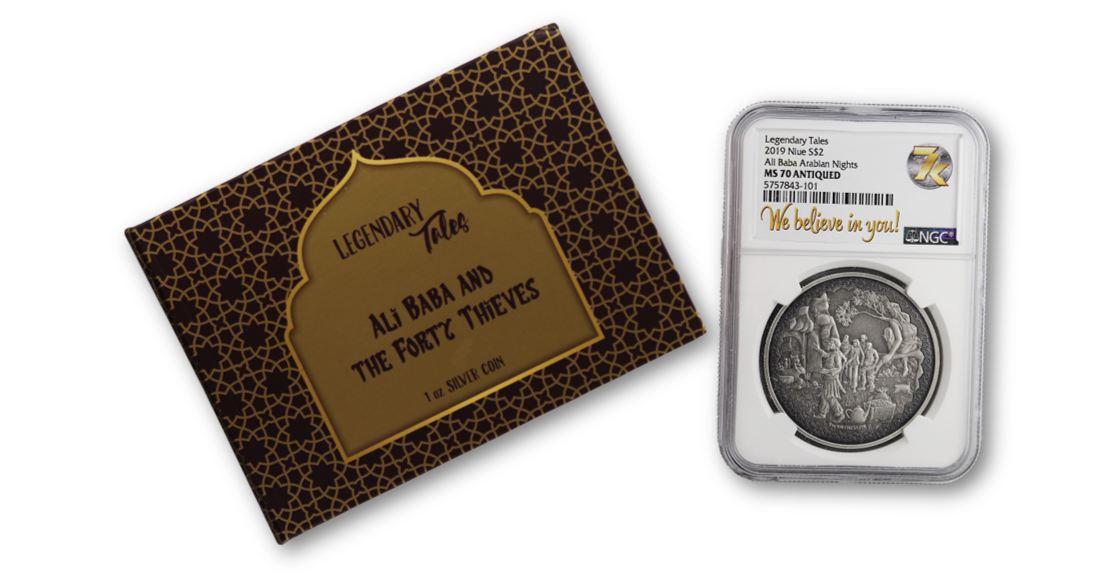 2019 Legendary Tales Ali Baba Arabian Nights 1oz Silver Coin MS70