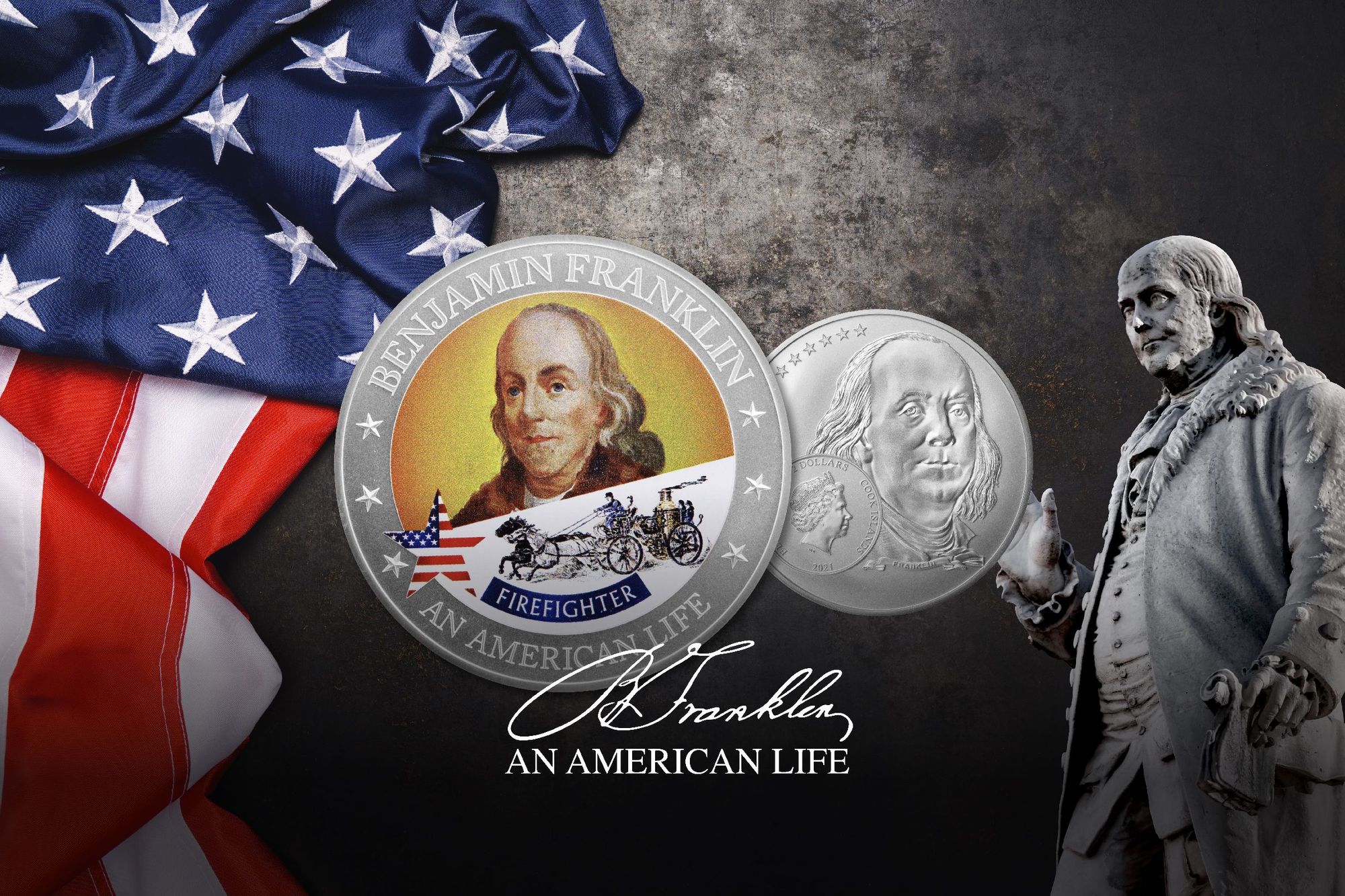 An American Life Benjamin Franklin Firefighter 1/2 oz Silver Coin