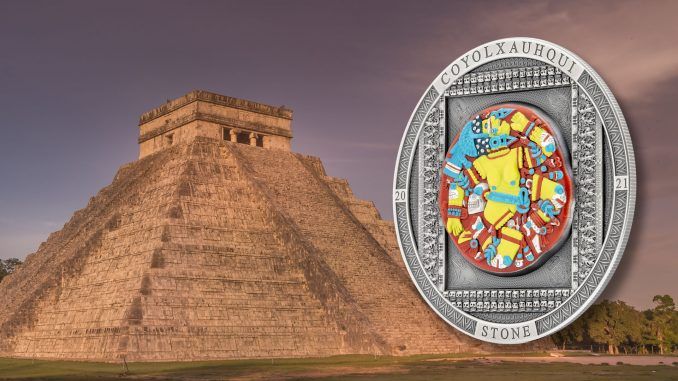 2021 Archeology & Symbolism Coyolxauhqui Stone 3oz Colored Silver Coin