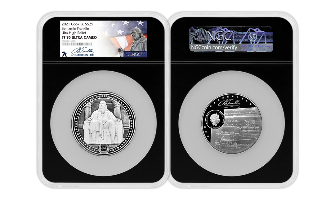 2021 An American Life Benjamin Franklin 5oz Silver Coin MS70