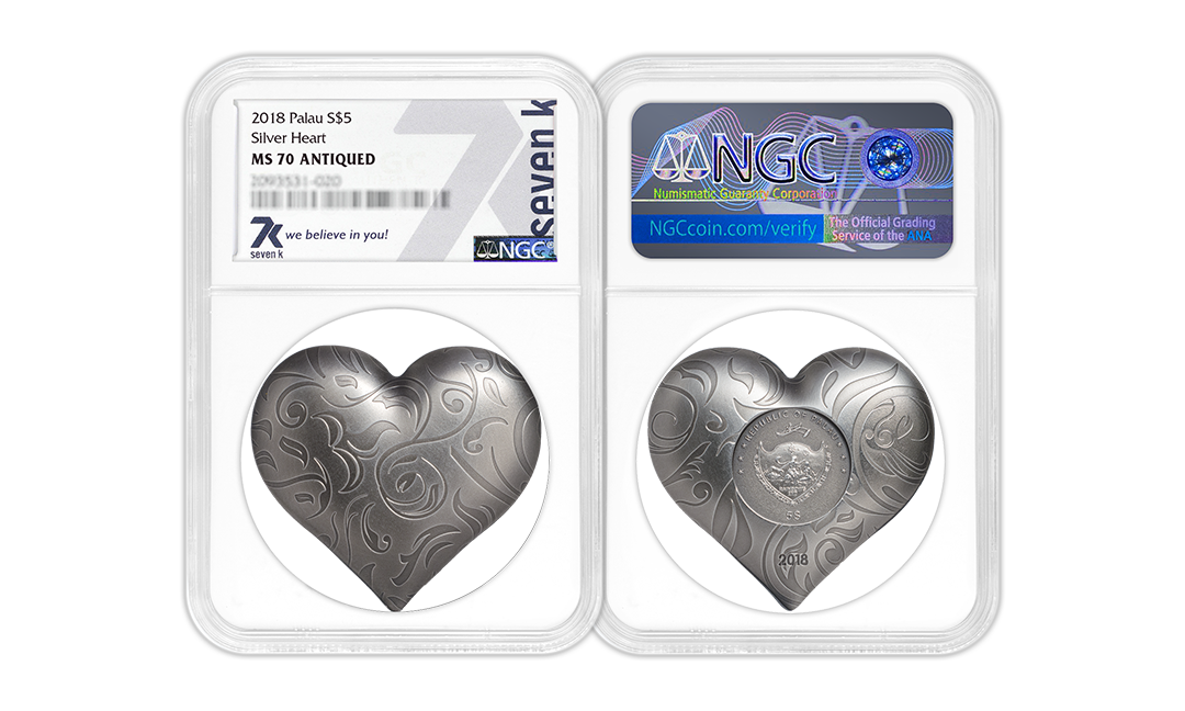 2018 Silver Charms Heart 1oz Silver Coin MS70