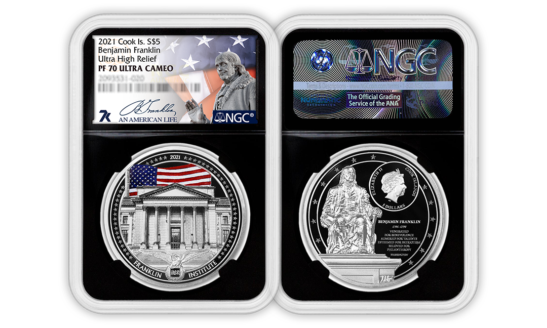 2021 An American Life Benjamin Franklin 1oz Silver Coin MS70