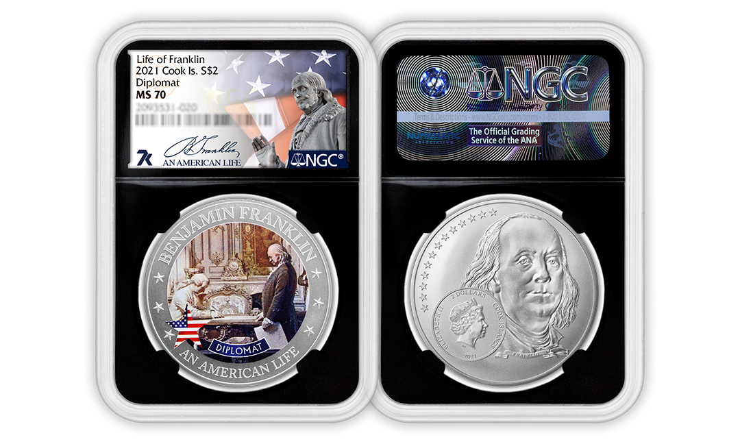 2021 An American Life Benjamin Franklin Diplomat 1/2oz Silver Coin MS70