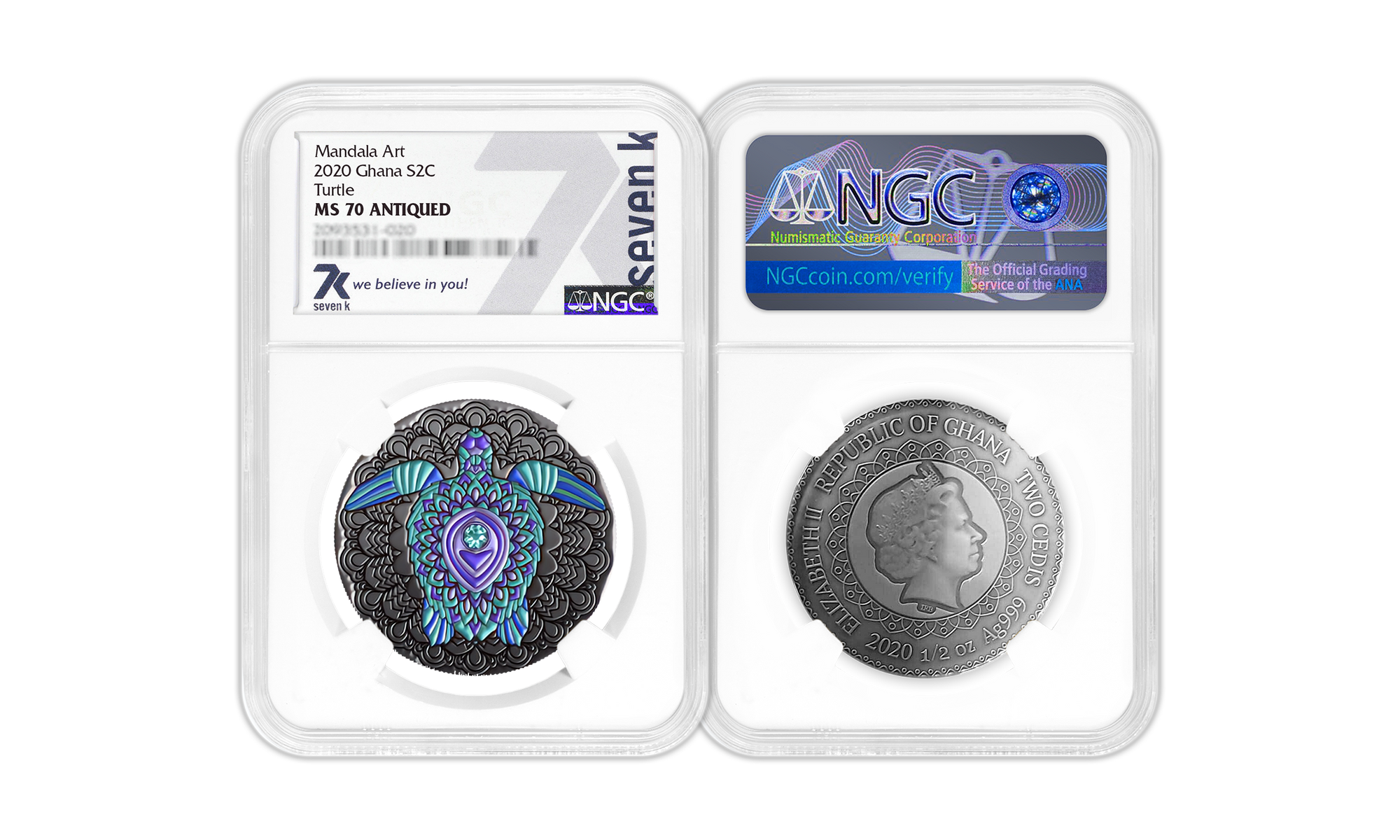 2020 Mandala Animals Turtle 1/2oz Silver Coin MS70