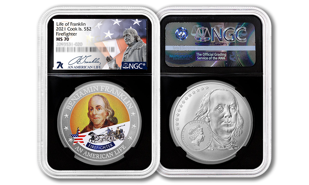 2021 An American Life Benjamin Franklin Firefighter 1/2 oz Silver Coin MS70