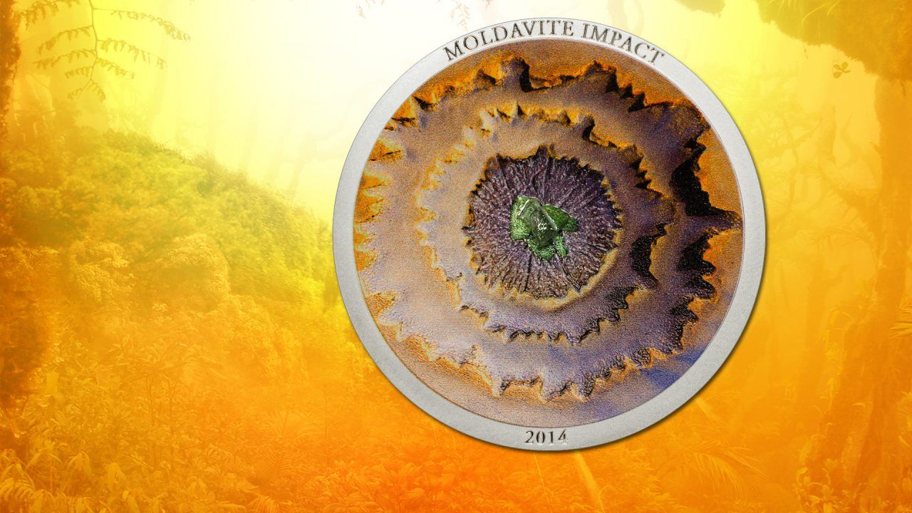 2014 Meteorite Impacts Moldavite Impact 1oz Silver Coin