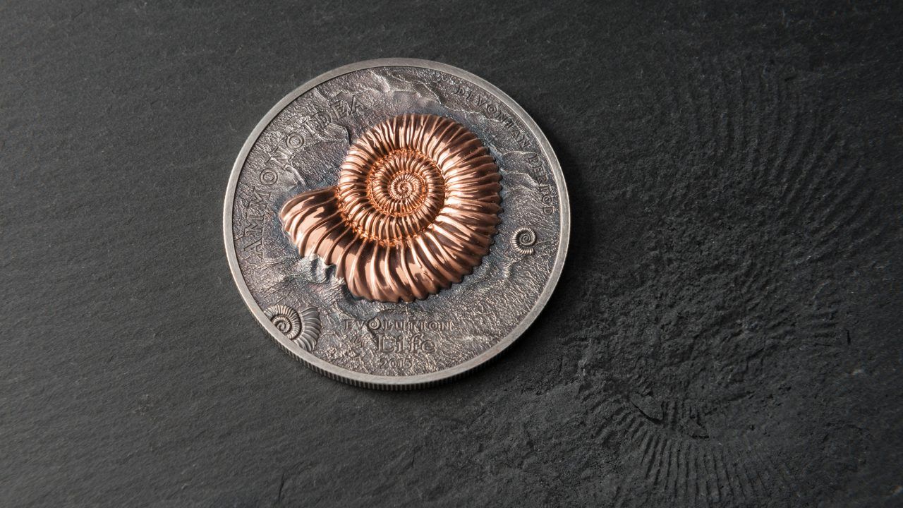 2015 Evolution of Life Ammonite Fossil 1oz Silver Coin