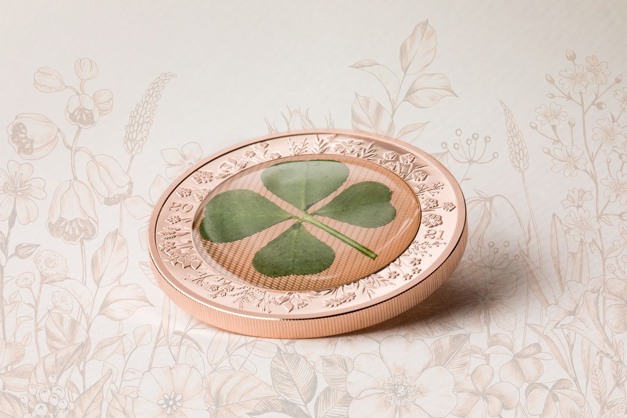 Four Leaf Clovers Ounce of Luck 2021 1oz Rose Gold Plated Silver Coin