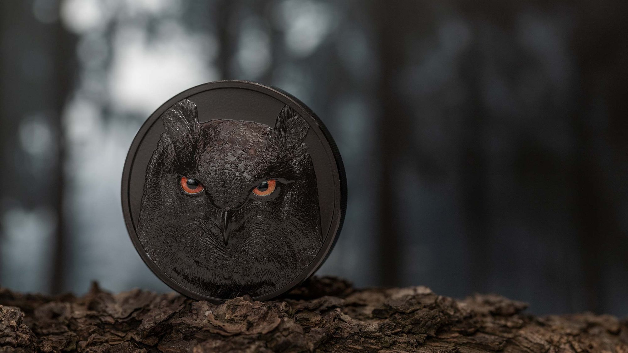 2022 Hunters By Night Eagle Owl 2oz Black Obsidian Silver Coin