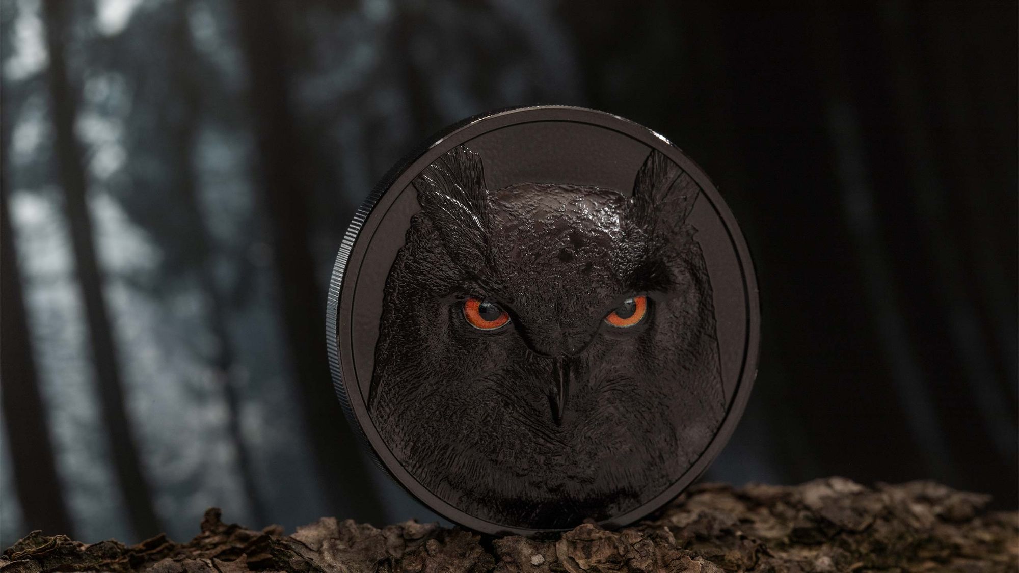 2022 Hunters By Night Eagle Owl 2oz Black Obsidian Silver Coin 
