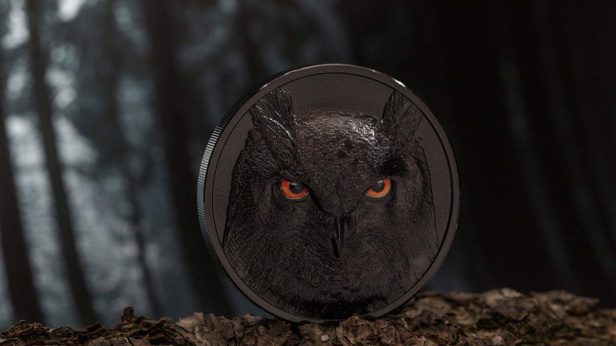 2022 Hunters By Night Eagle Owl 2oz Black Obsidian Silver Coin