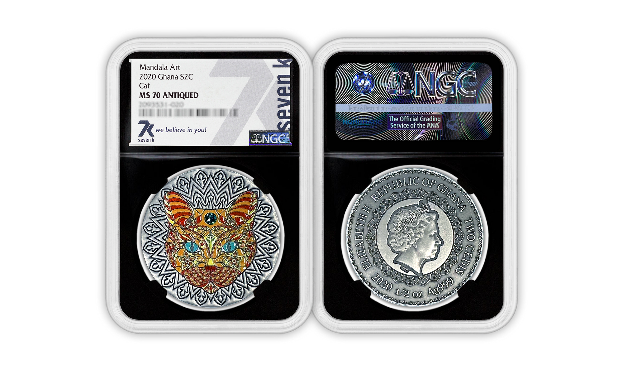 2020 Mandala Animals Cat 1/2 oz Silver Coin MS70