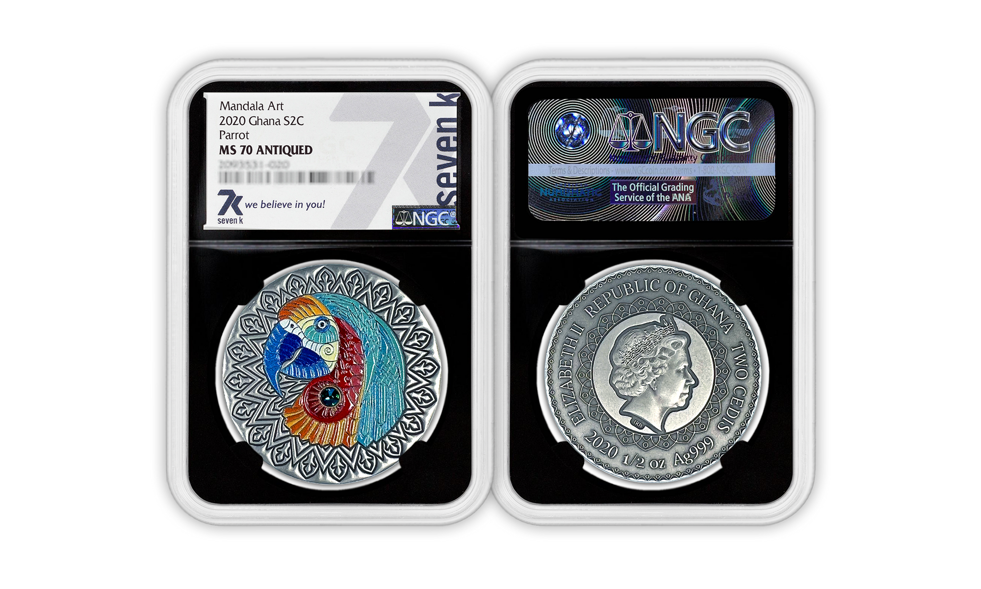 2020 Mandala Animals Parrot 1/2oz Silver Coin MS70