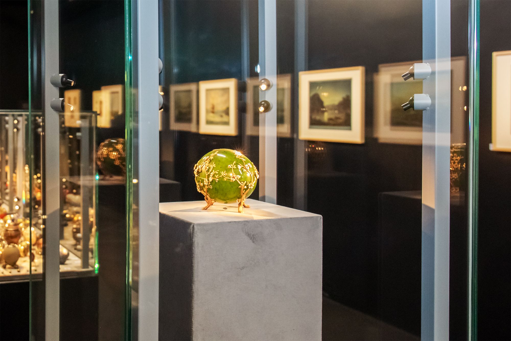 Peter Carl Faberge's Apple Blossom Egg on display in the Liechtenstein Museum