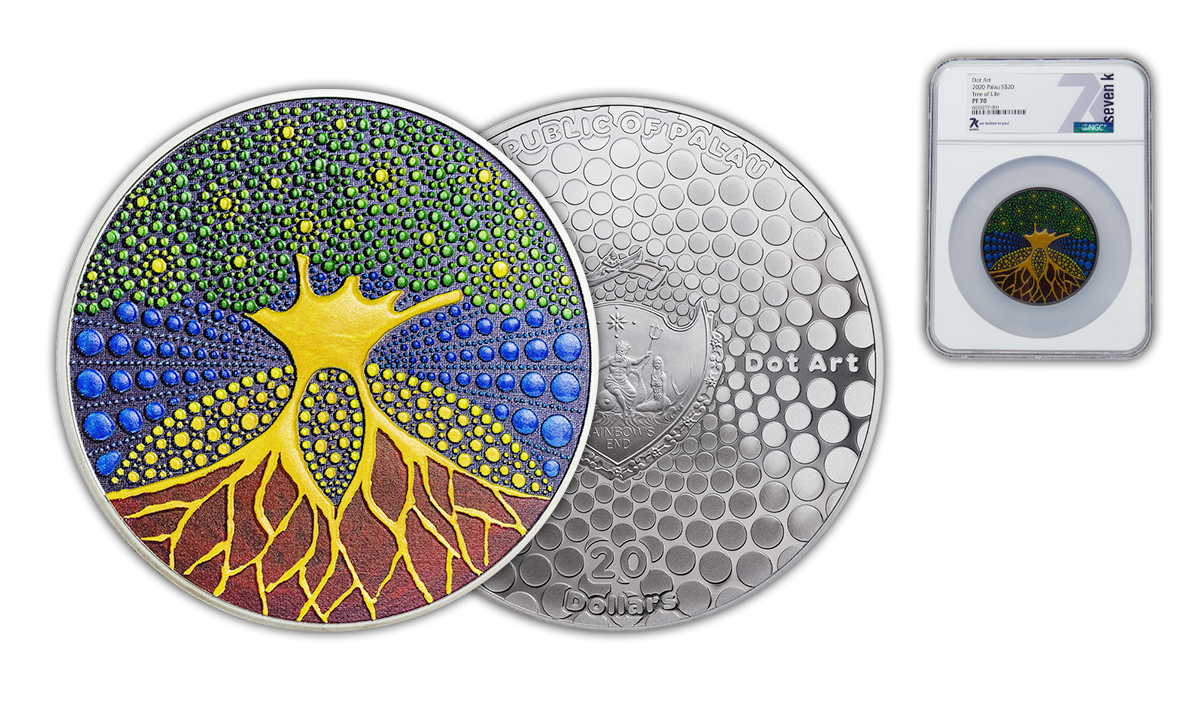 2020 Dot Art Tree of Life 3oz Black Proof Silver Coin PF70