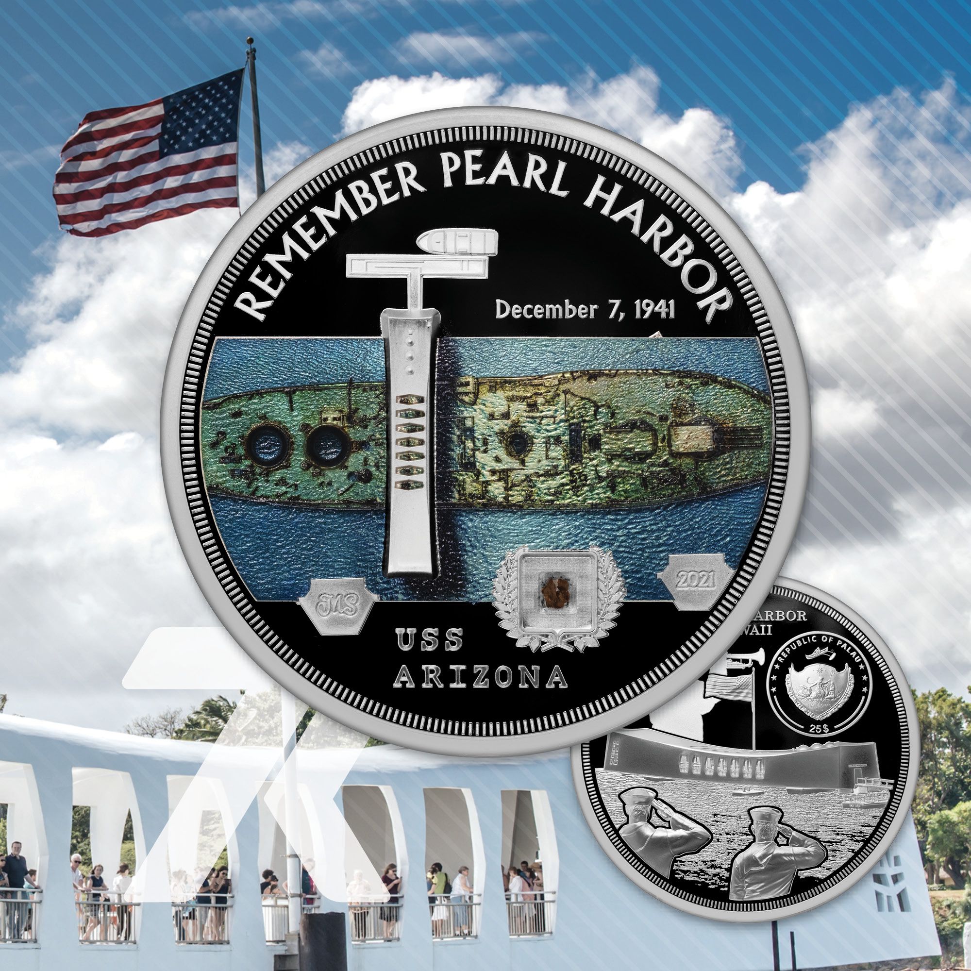 Remember Pearl Harbor USS Arizona 5oz Silver Coin