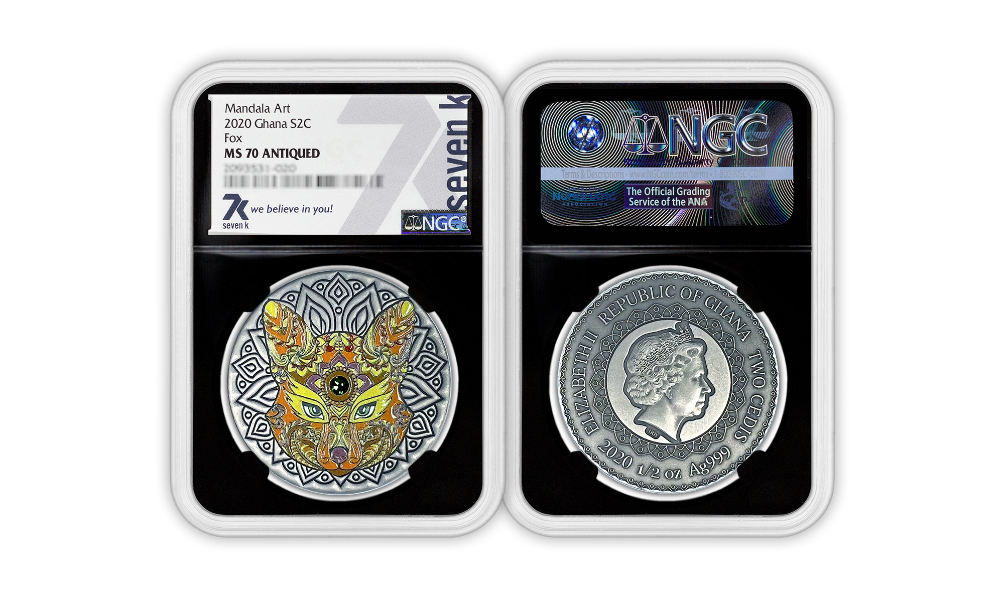 2020 Mandala Animals Fox 1/2oz Silver Coin MS70