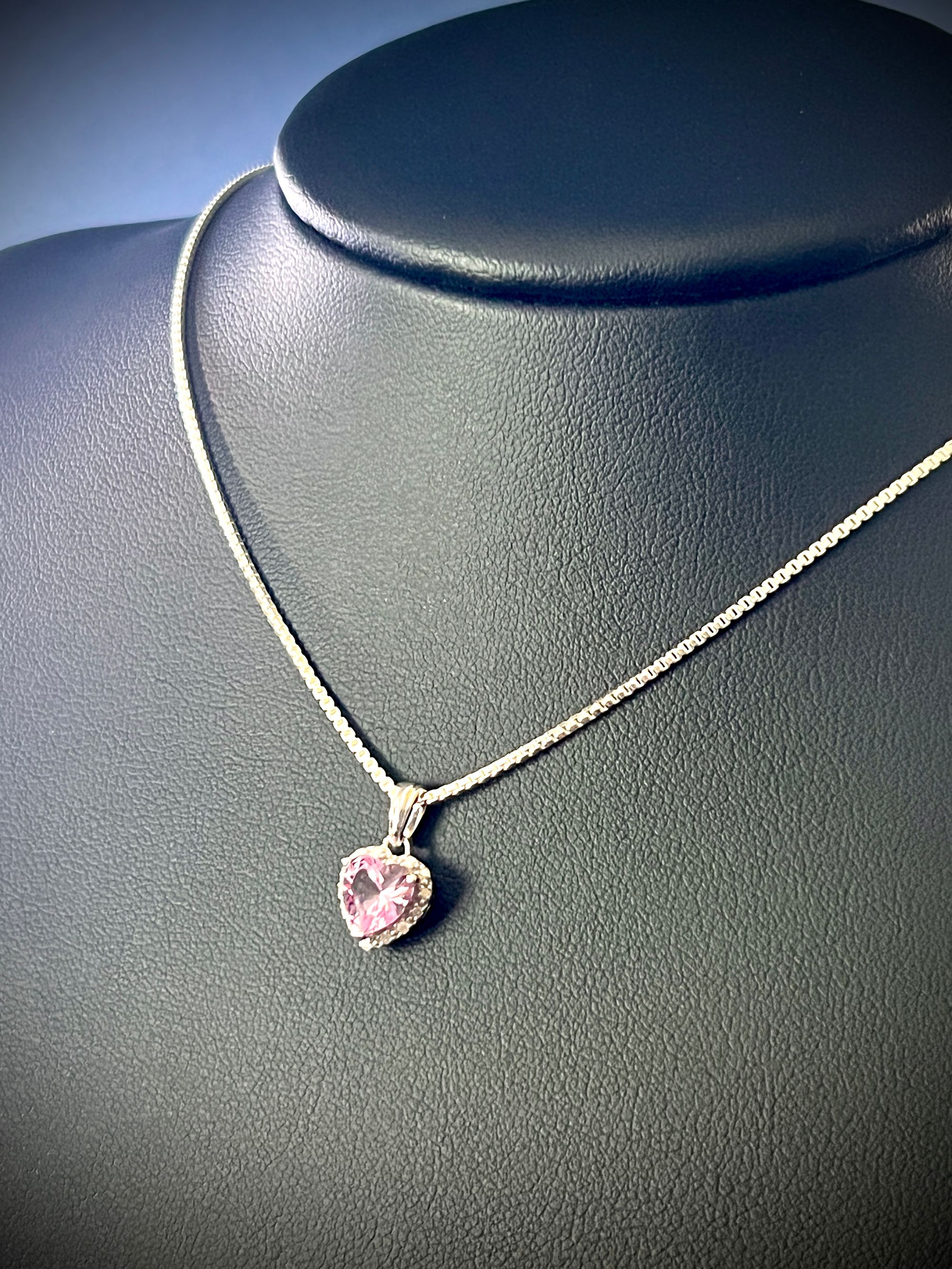 Sterling Silver Created Pink Sapphire and Diamond Pendant