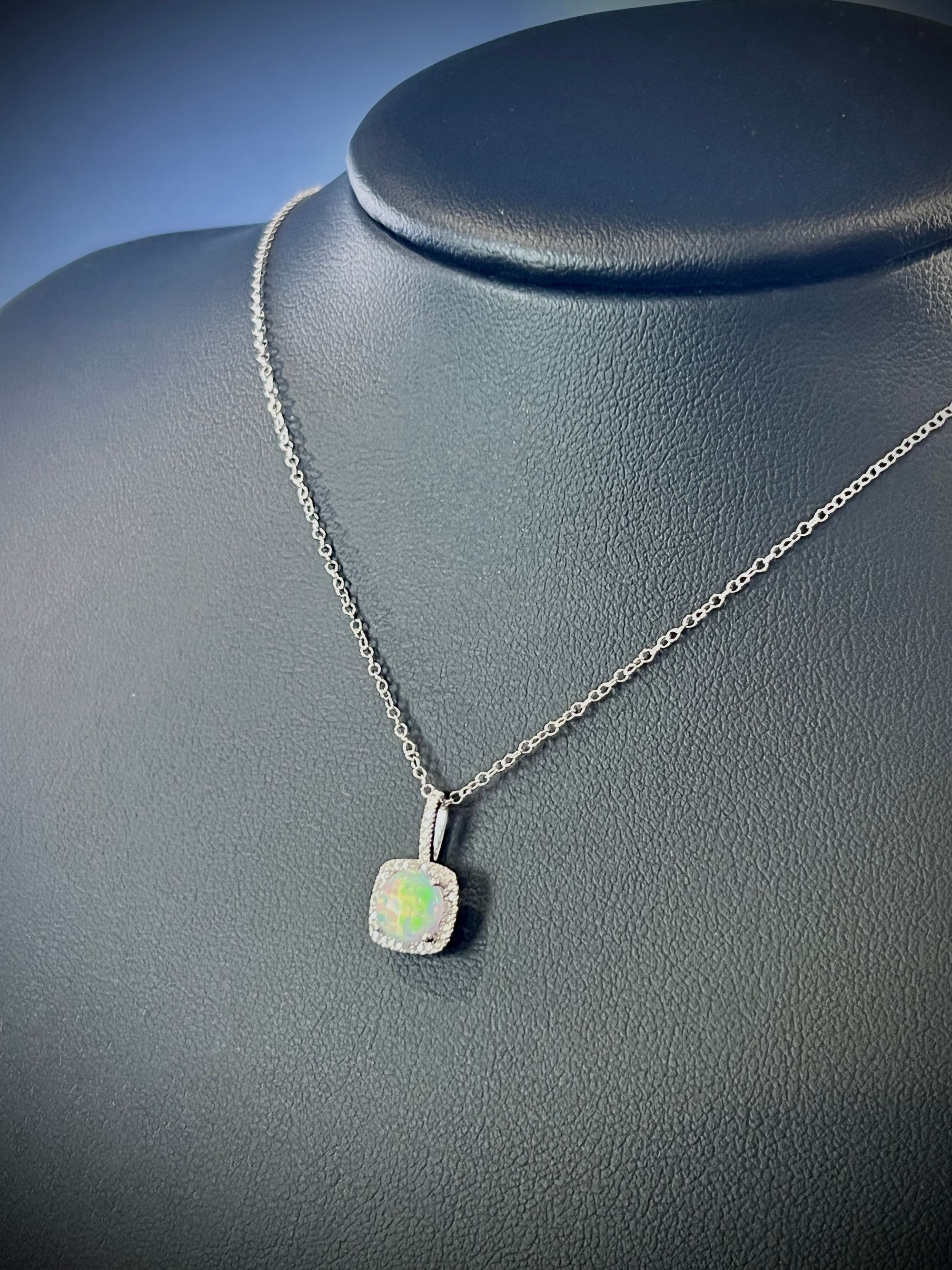 Sterling Silver Created Opal and Diamond Necklace