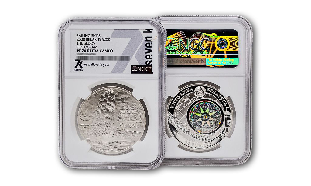 2008 Sailing Ships The Sedov Hologram Belarus PF70 Ultra Cameo Silver Coin