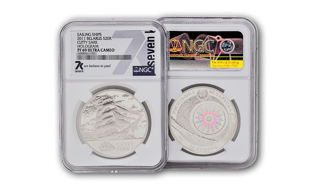 2011 Sailing Ships Belarus Cutty Sark Hologram PF69 Ultra Cameo Silver Coin