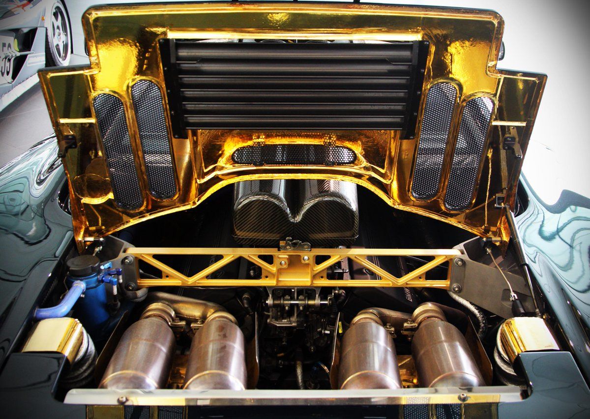 Gold-Lined Engine Bay in a Maclaren
