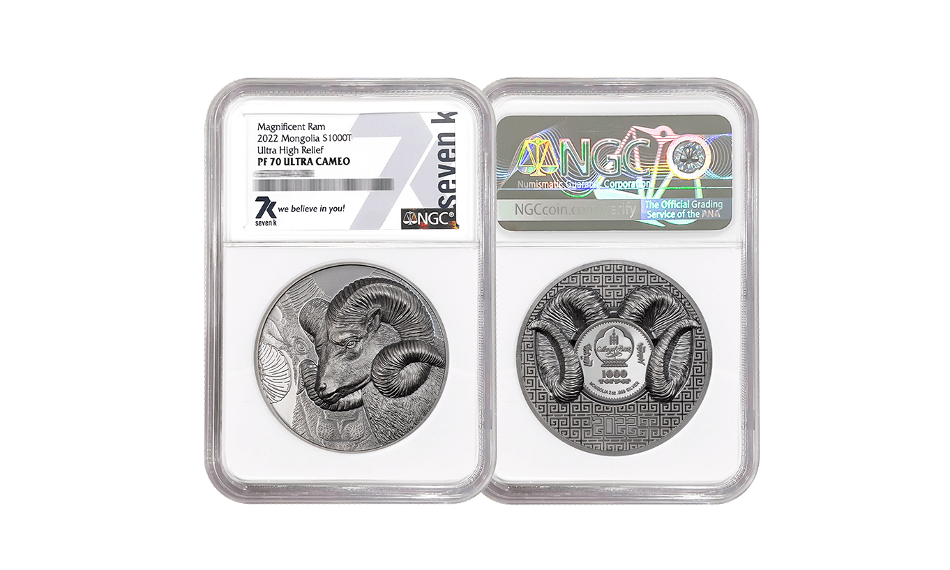 2022 Wild Mongolia Magnificent Argali 2oz Black Proof Silver Coin PF70