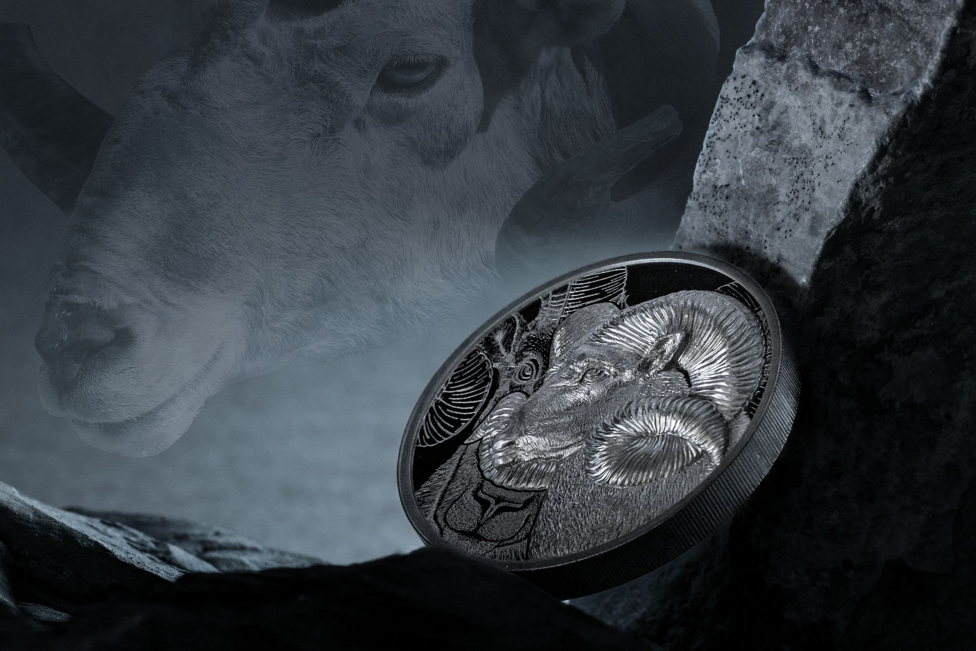 2022 Wild Mongolia Magnificent Argali 2oz Black Proof Silver Coin