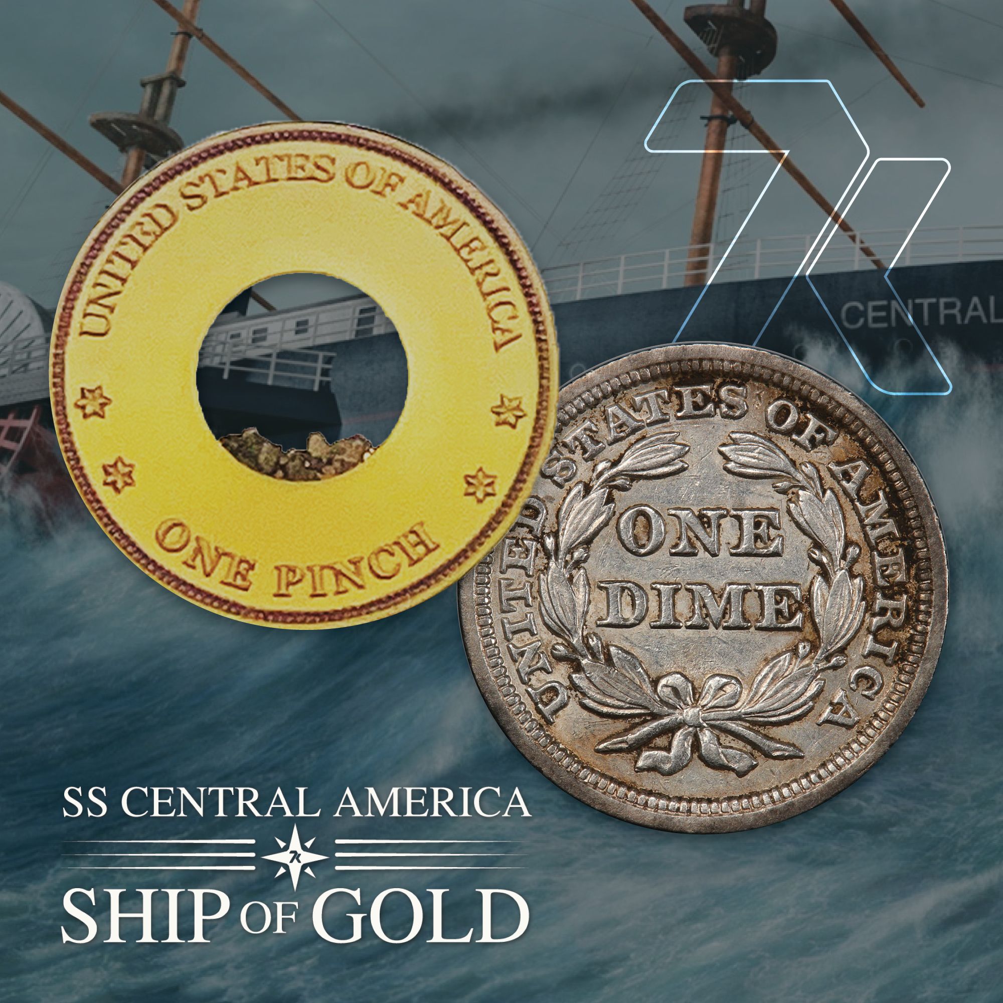 S.S. Central America Shipwreck Recovered Liberty Dime and Gold Dust