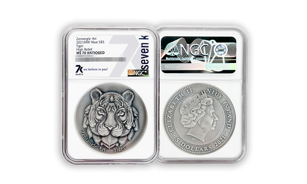 2021 Zentangle Art Tiger 2 oz Silver Coin MS70