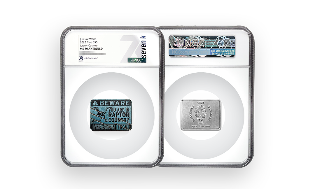 2022 Jurassic World Raptor Country Sign Shaped 2oz Silver Coin MS70