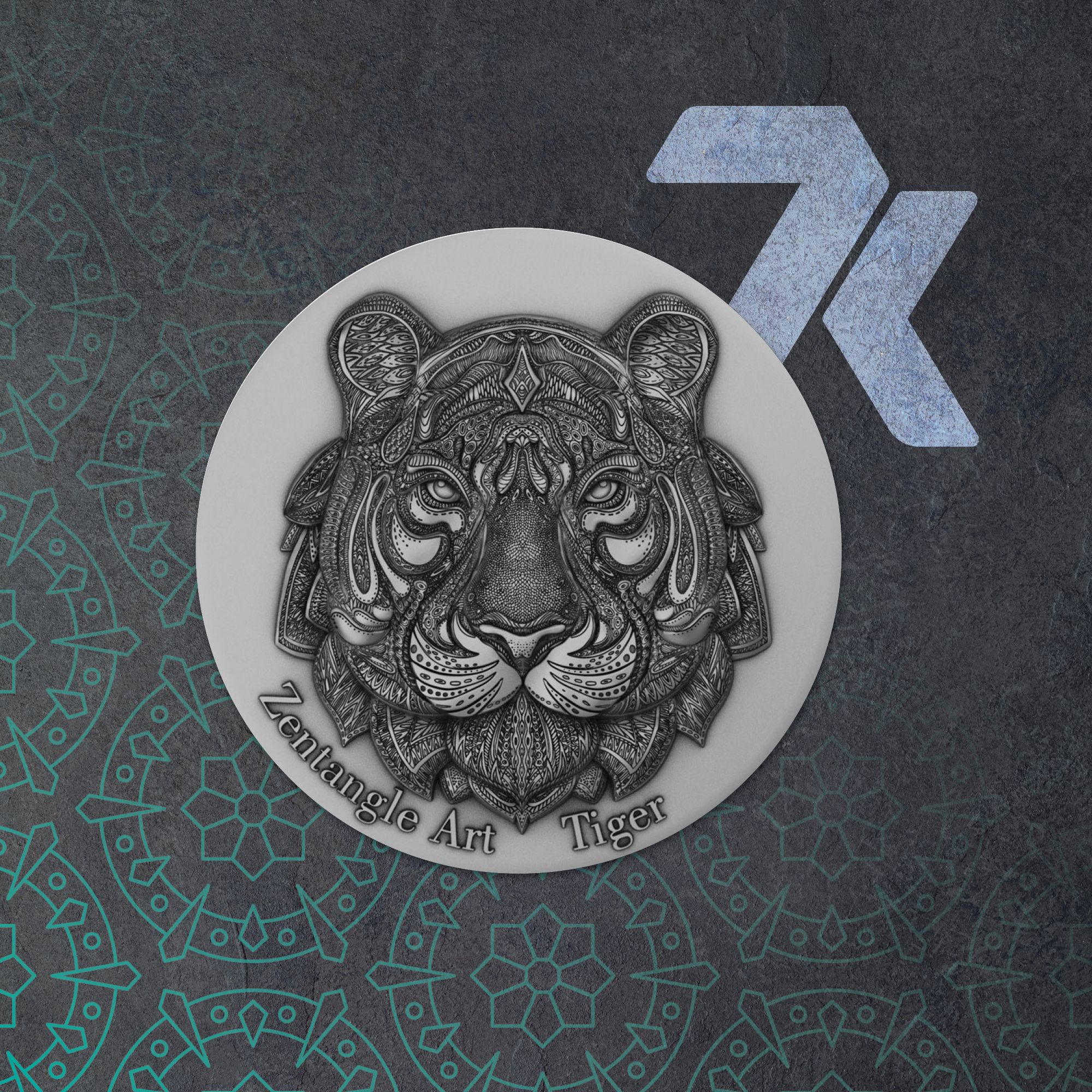 2021 Zentangle Art Tiger 2 oz Silver Coin