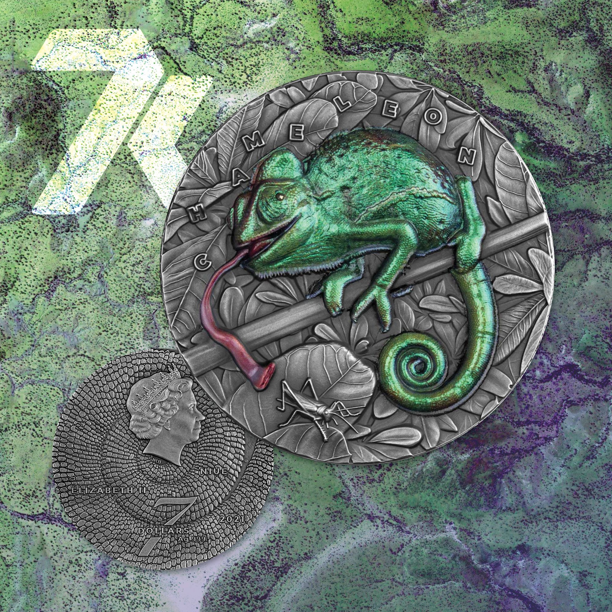 2021 Amazing Animals Chameleon 3 oz Silver Coin