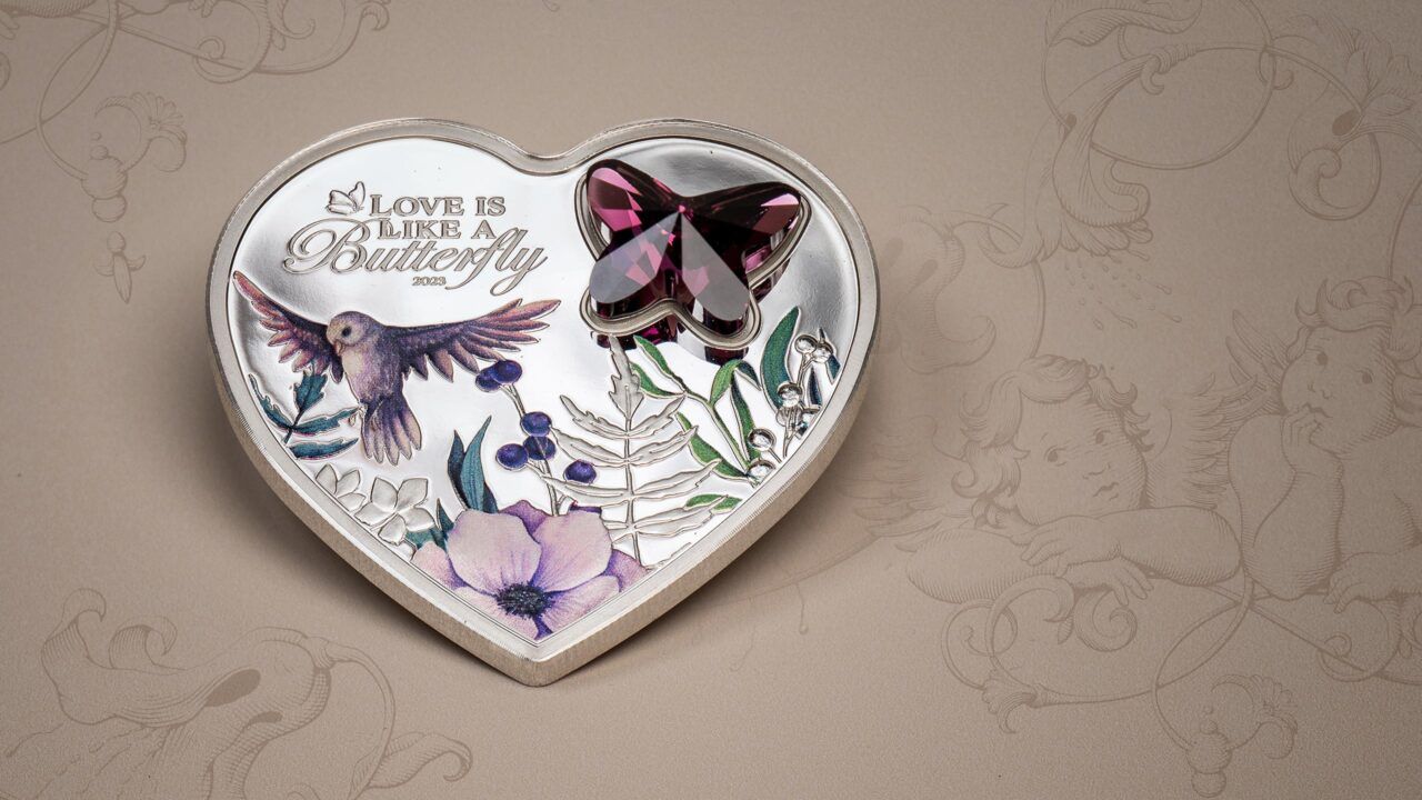 2023 Silver Hearts Brilliant Love Butterfly 20 gram Silver Coin