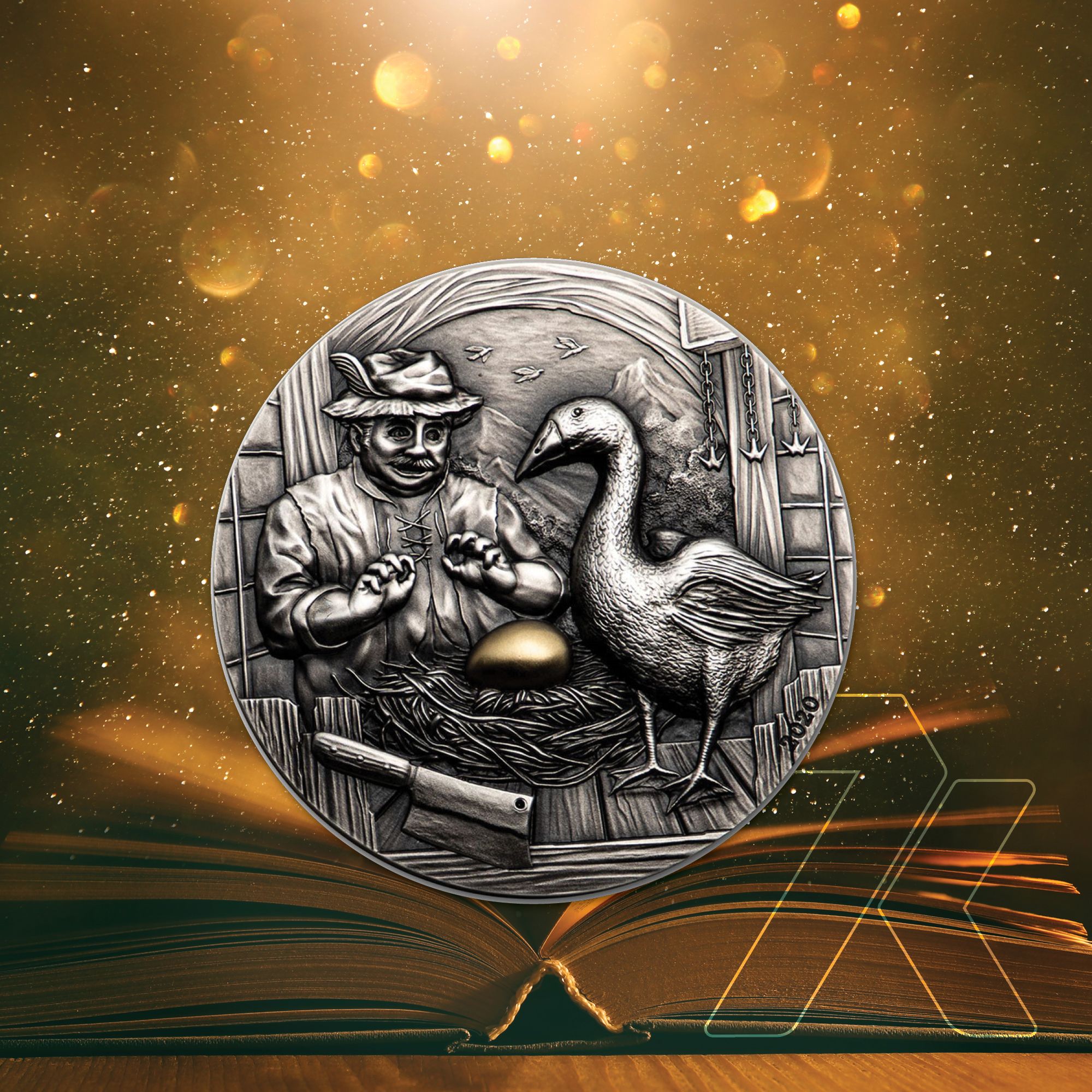 2020 Famous Fables The Goose that Laid the Golden Egg 2oz Silver Coin