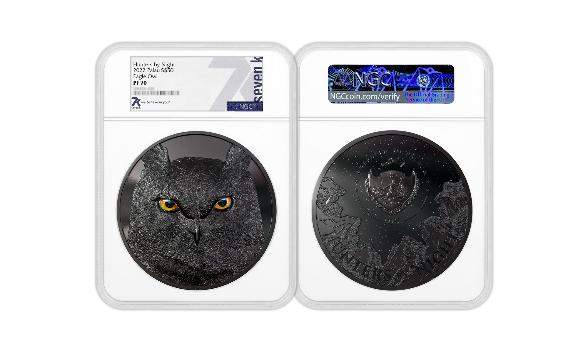 2022 Hunters By Night Eagle Owl 1 Kilo Obsidian Silver Coin PF70