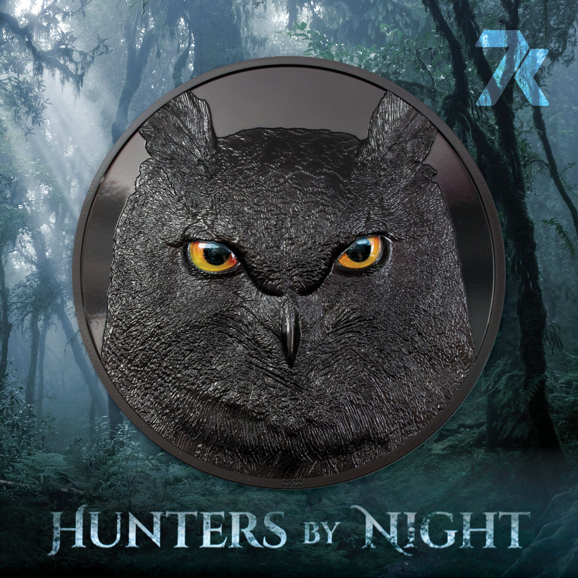 2022 Hunters By Night Eagle Owl 1 Kilo Obsidian Silver Coin