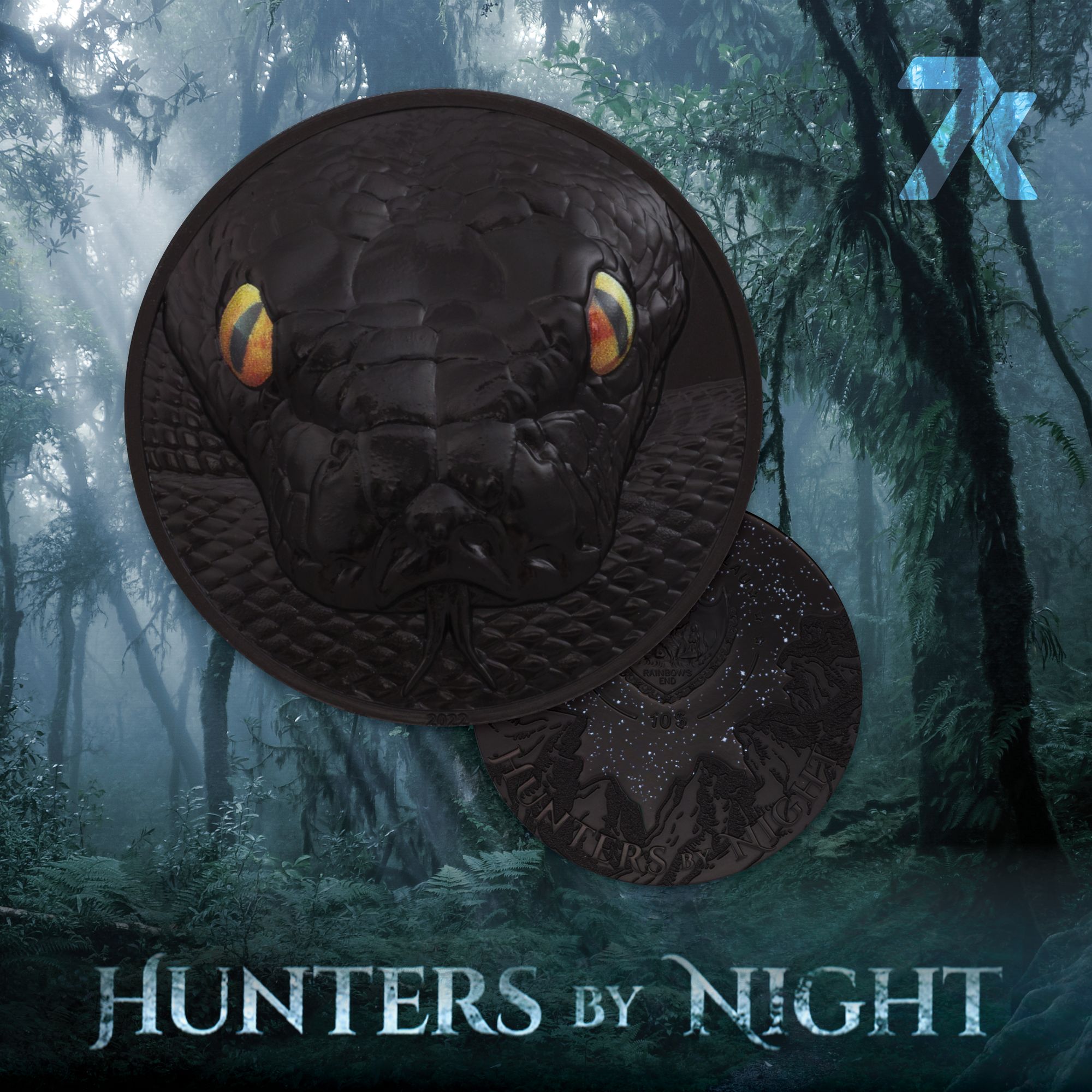 2022 Hunters By Night Python 2oz Obsidian Silver Coin