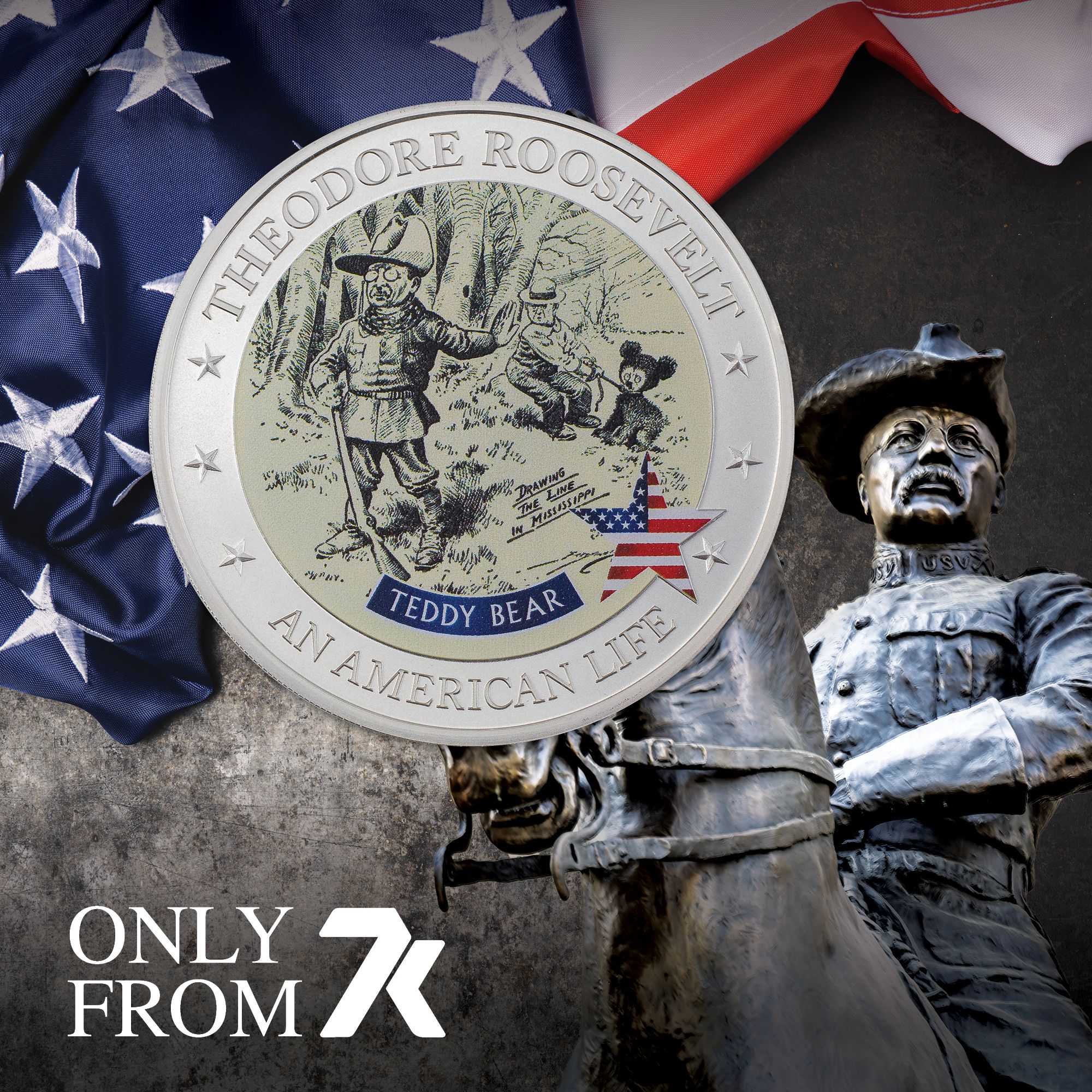 2022 An American Life Theodore Roosevelt Teddy Bear 1/2 oz Silver Coin