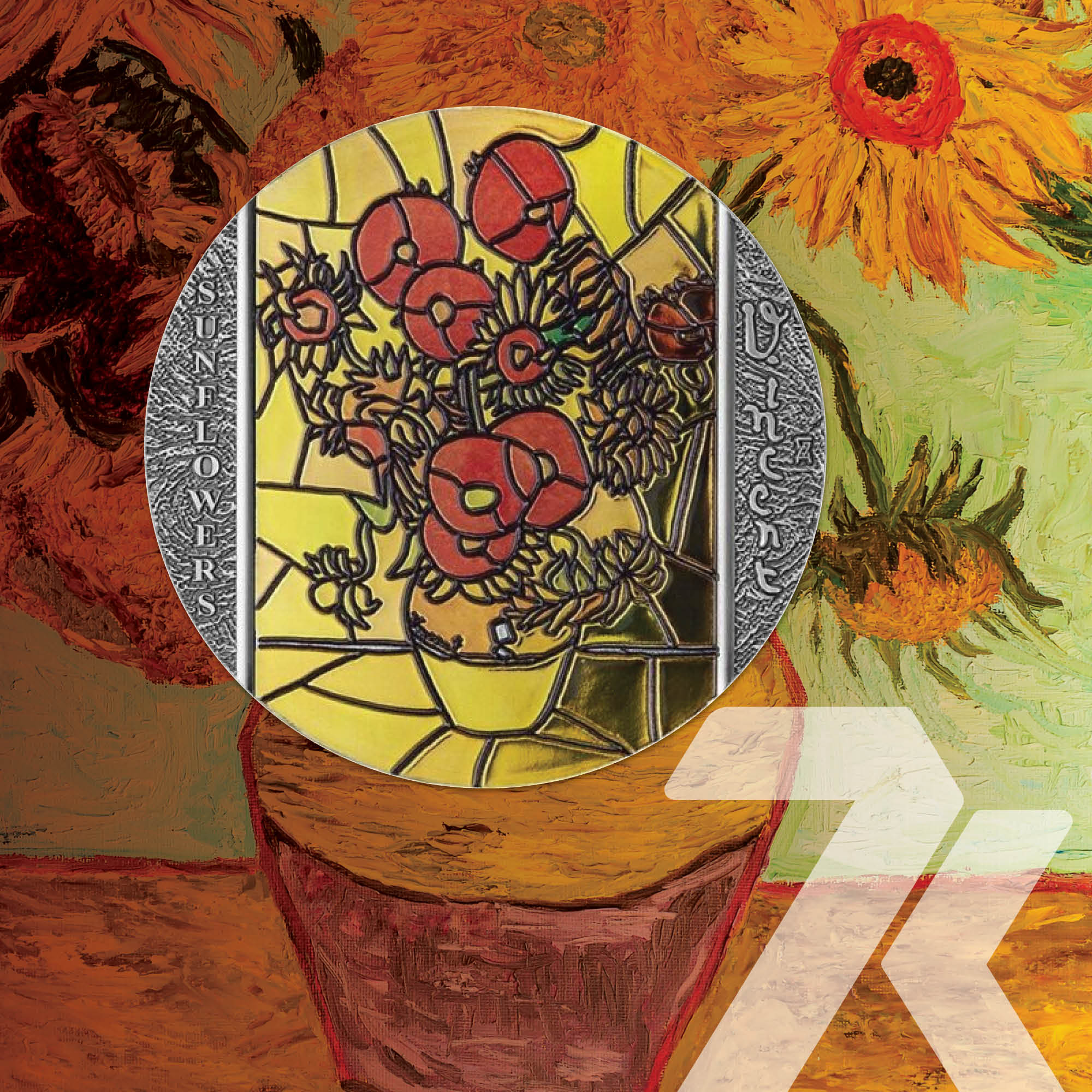 2022 Stained Glass Art Sunflowers 2 oz Silver Coin