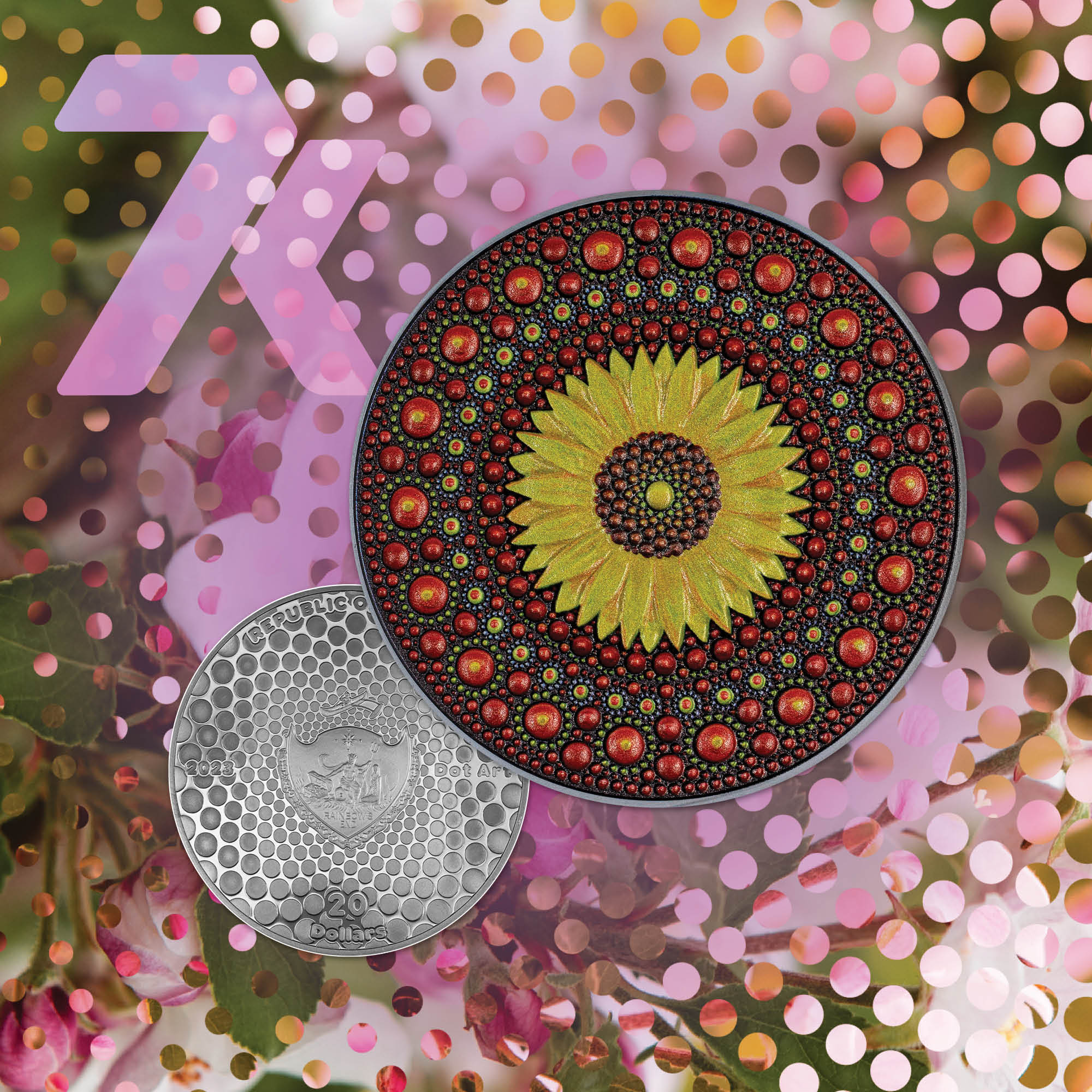 2023 Dot Art Four Seasons Summer Flower Mandala 3 oz Silver Coin