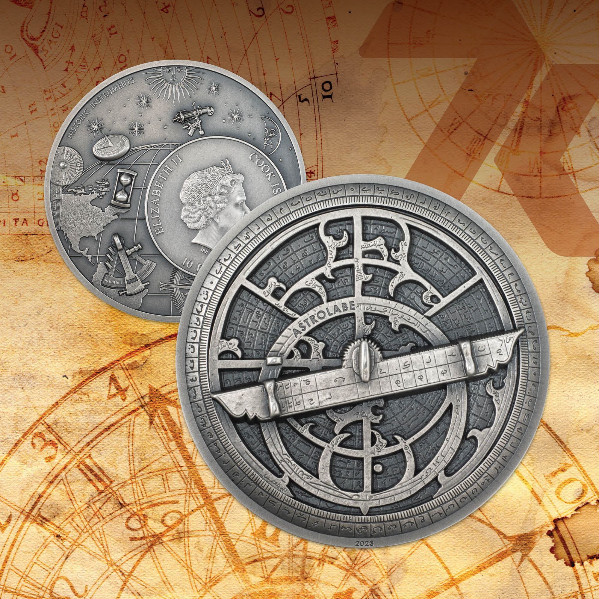 2023 Historic Instruments Astrolabe 2 oz Silver Coin 