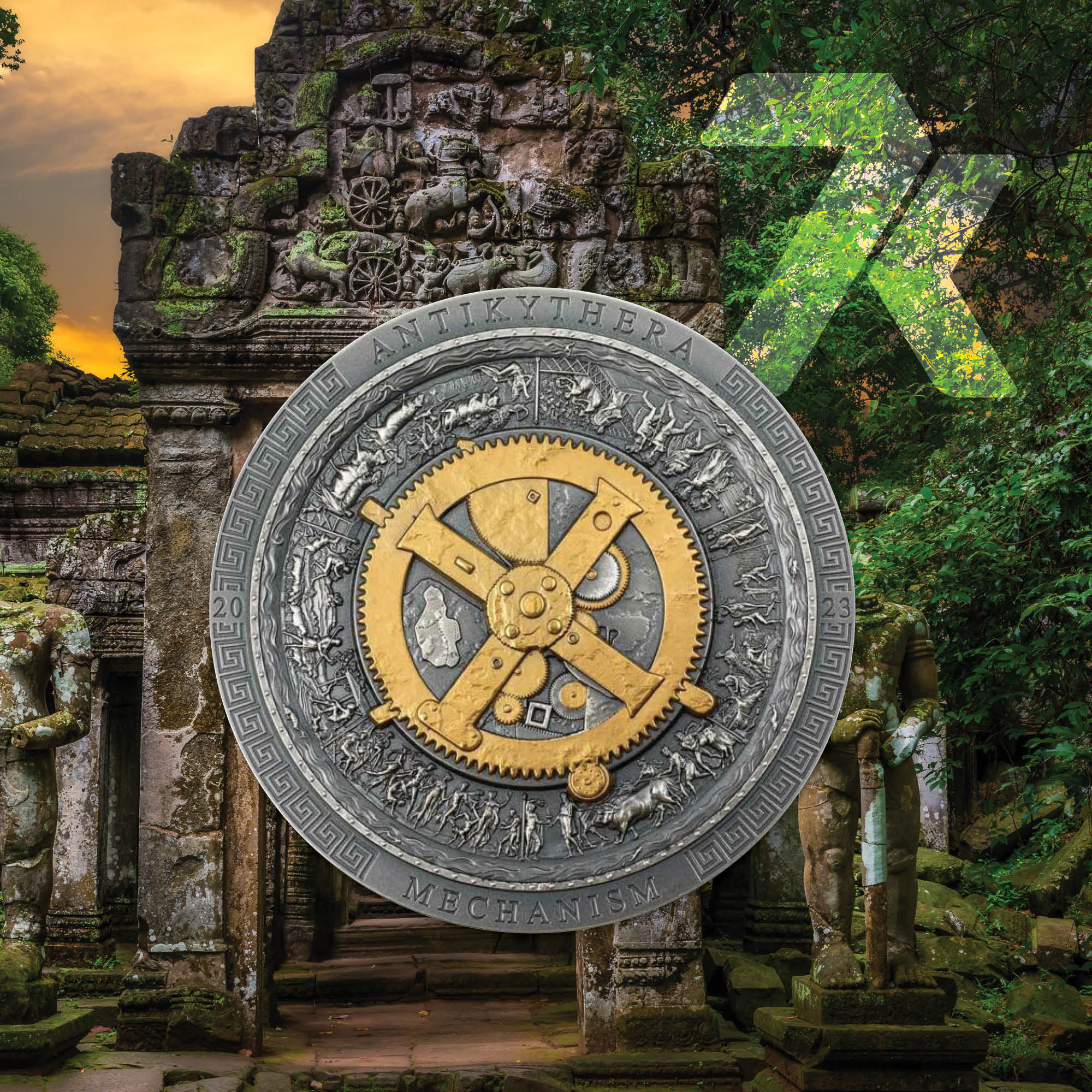 2023 Archeology & Symbolism Antikythera Mechanism 3 oz Partial Gilded Silver Coin