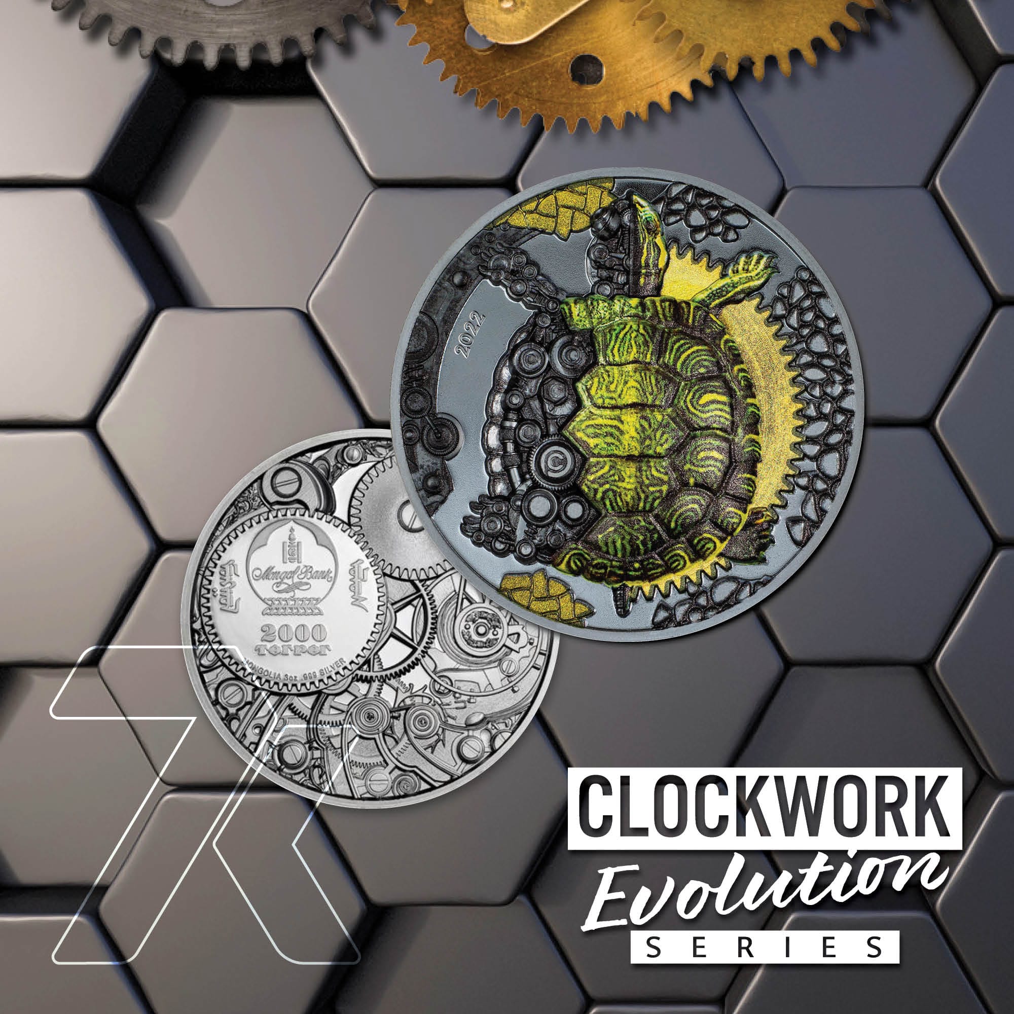 2022 Clockwork Evolution Mechanical Turtle 3 oz Silver Coin